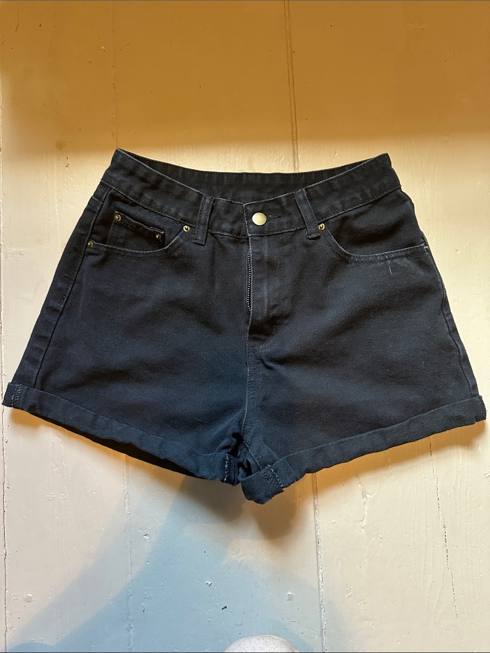 Women's Black High-Waist Rolled Hem Shorts